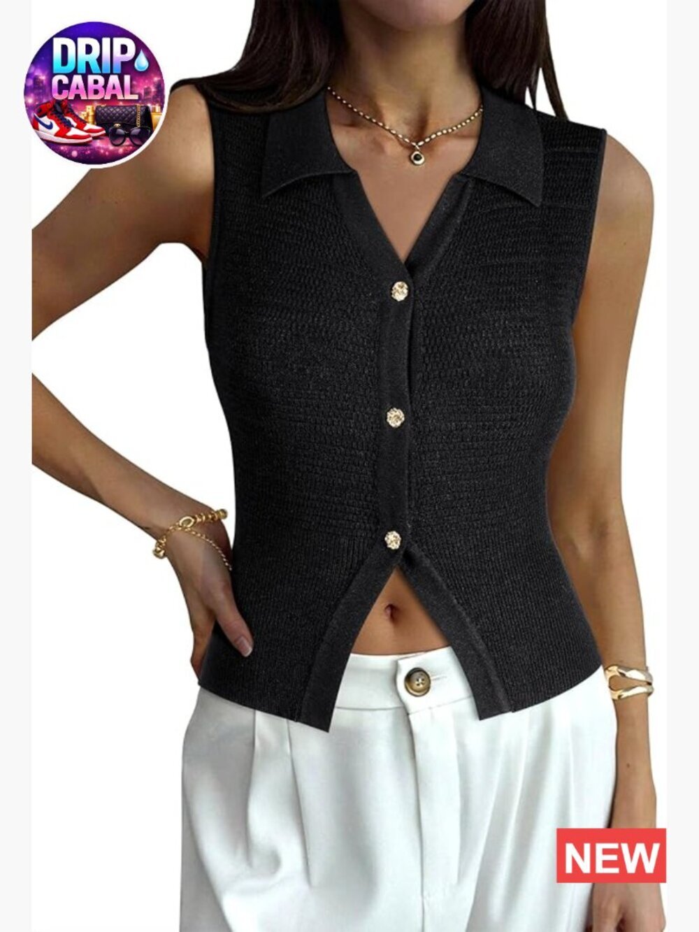Sleeveless Button Down Cardigan Sweater Vest V Neck Tank Top Y2k Tops